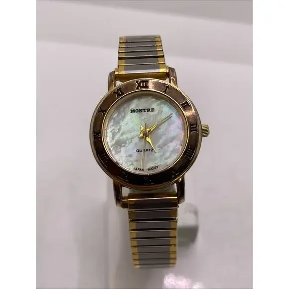 Vintage Montre Mop Dial Stretch Watch Works New Battery - Picture 2 of 6